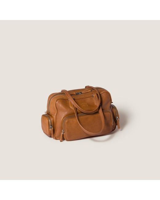 Miu Miu Brown Pocket Nappa Leather Top-Handle Bag