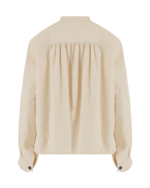 Jil Sander Natural Long-Sleeved Pleated Blouse