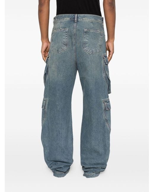Rick Owens Blue Distressed Relaxed-Fit Cargo Jeans for men