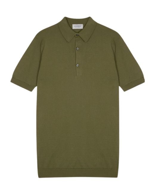 John Smedley Green Adrian Spread-Collar Polo Shirt for men