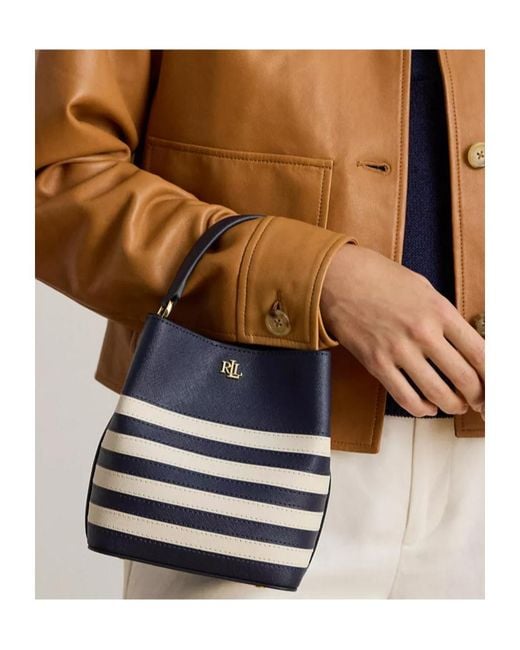 Ralph Lauren Blue Striped Leather Satchel