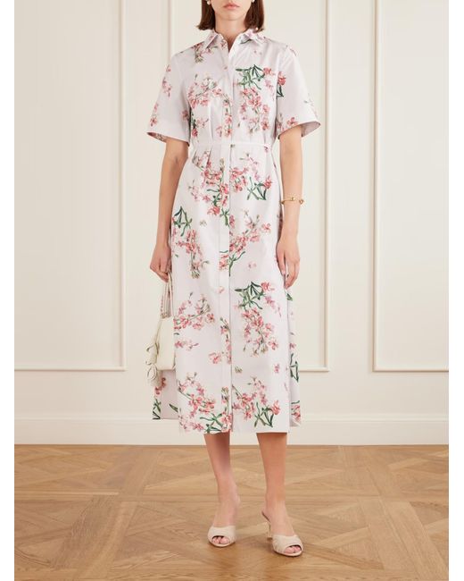 Erdem White Floral-Print Cotton-Poplin Midi Dress