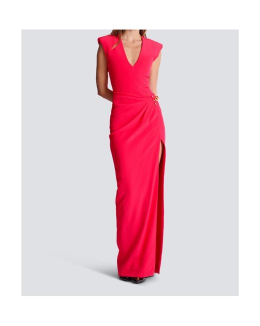 Balmain Pink Embellished Detail Long Crepe Dress
