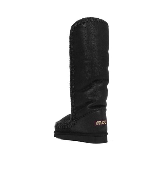 Mou Black Eskimo 40 Metallic-Finish Contrast Stitched Boots