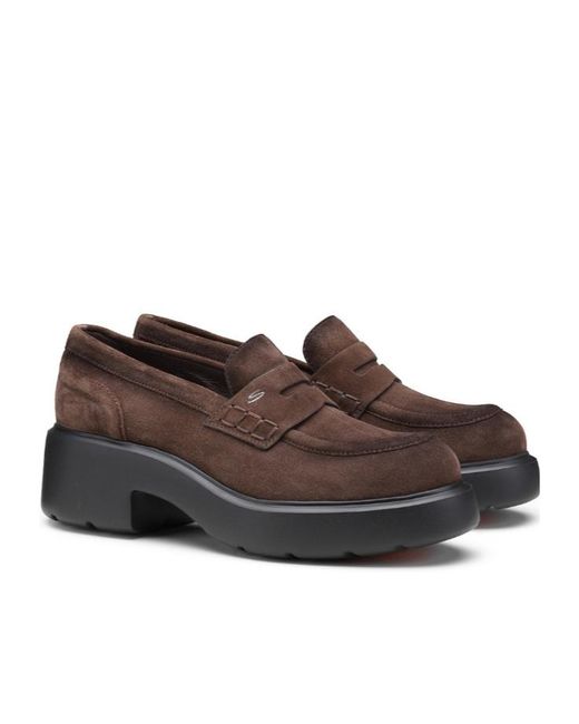 Santoni Brown Suede Platform Loafers