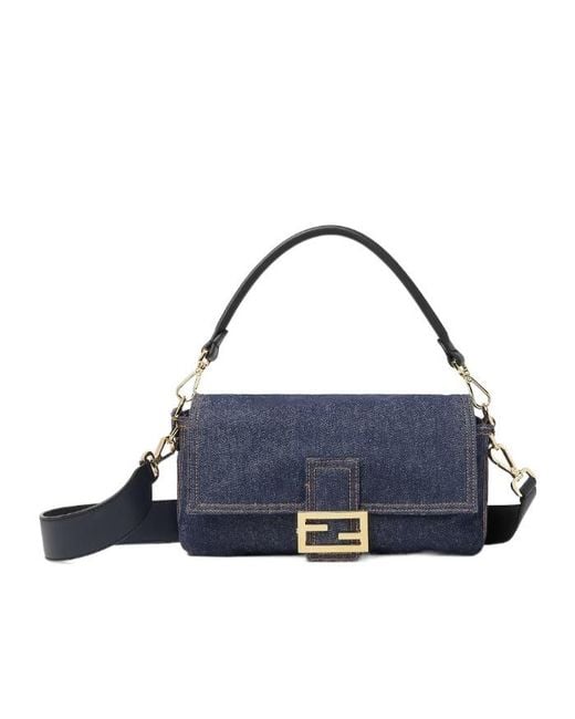 Fendi Blue Baguette Logo Shoulder Bag