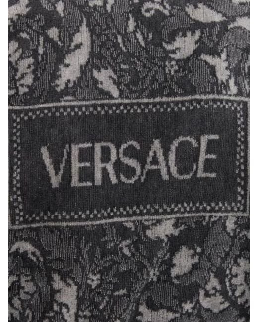 Versace Gray Baroque Long-Sleeved Bathrobe for men