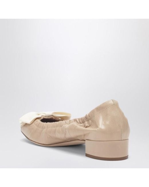 Prada Natural Bow-Detailed Block-Heeled Ballerinas