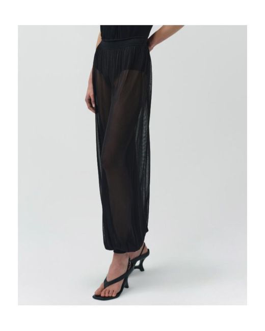 Jonathan Simkhai Black Sheer-Finish Cuffed Trousers