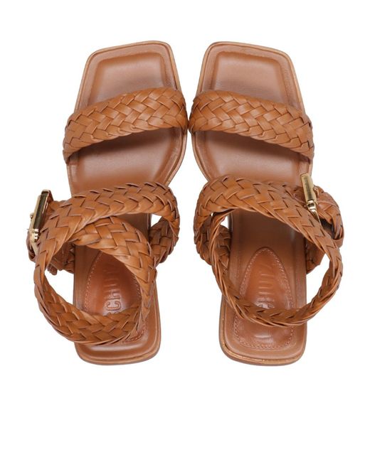 SCHUTZ SHOES Brown Braided Block Heeled Sandals