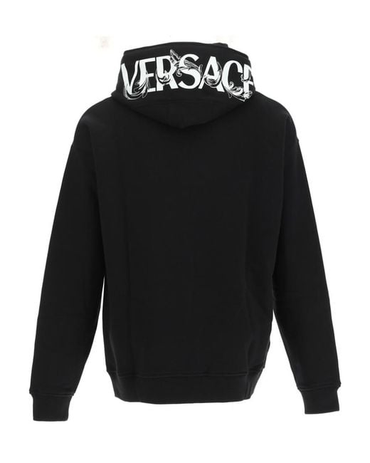 Versace Black Logo-Print Zip-Fastening Hoodie for men