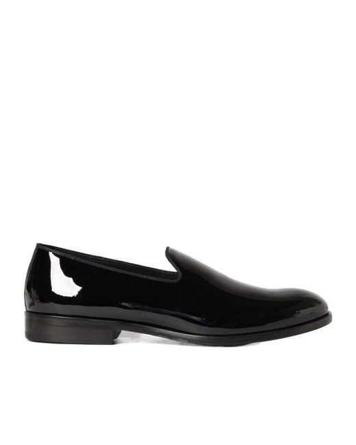 Doucal's Black Logo Patent Leather Loafers for men