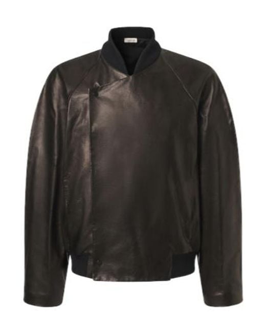 Fear Of God Black Leather Bomber Jacket for men