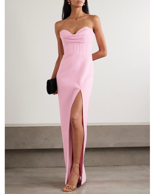 Rebecca Vallance Pink Skyla Strapless Draped Evening Gown