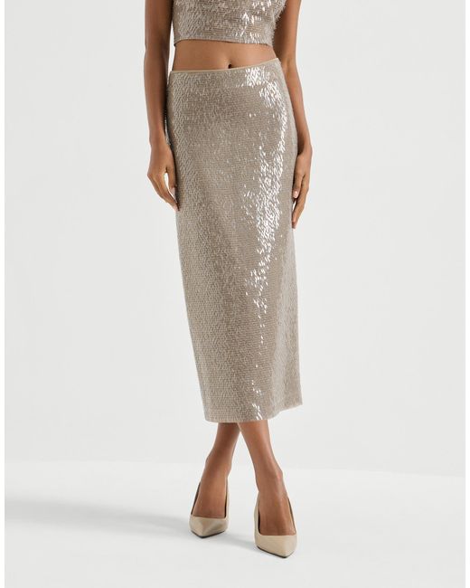 Brunello Cucinelli Multicolor Sequinned Silk Midi Skirt