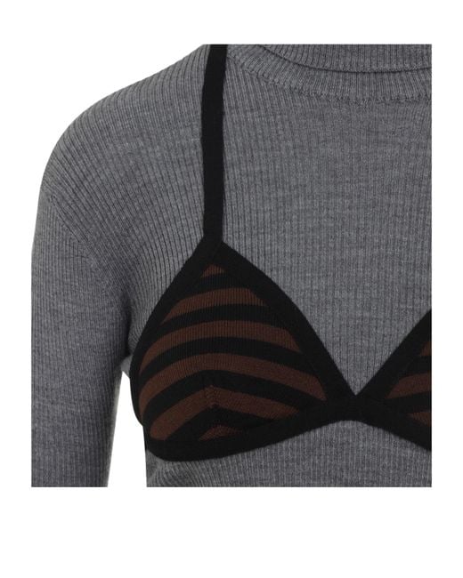 Moschino Gray Long-Sleeves Top