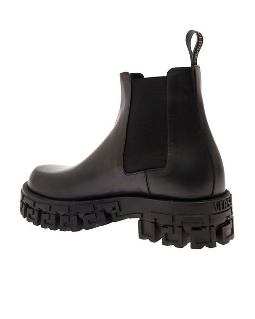 Versace Black Round Toe Ankle Boots for men
