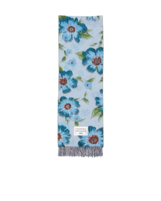 Acne Blue Fringed Wool Scarf