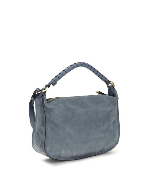 Chloé Blue Chloé Marcie Small Suede Shoulder Bag