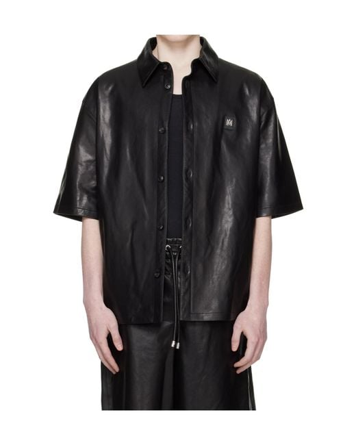 Amiri Black Ma Oversized Collared Leather Shirt for men