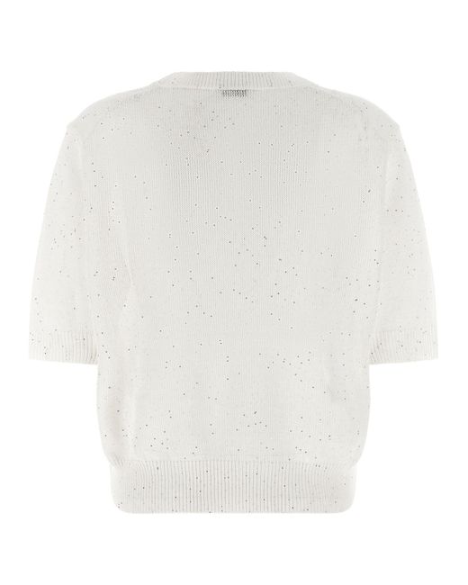 Brunello Cucinelli White Sequin Sweater
