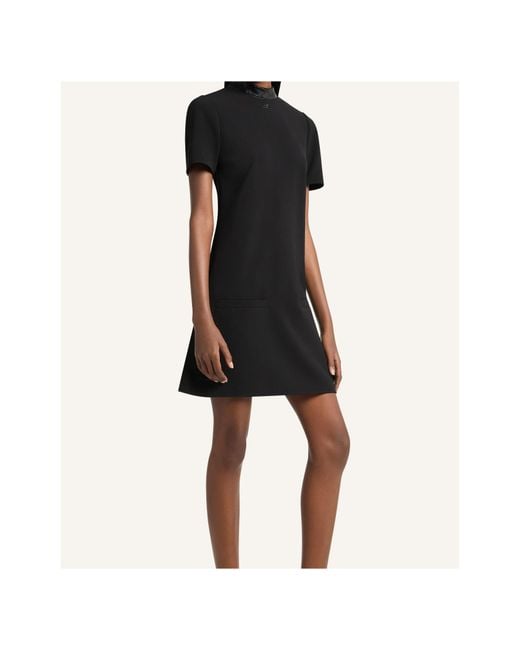 Courreges Black Vinyl-Collar A-Line Mini Dress