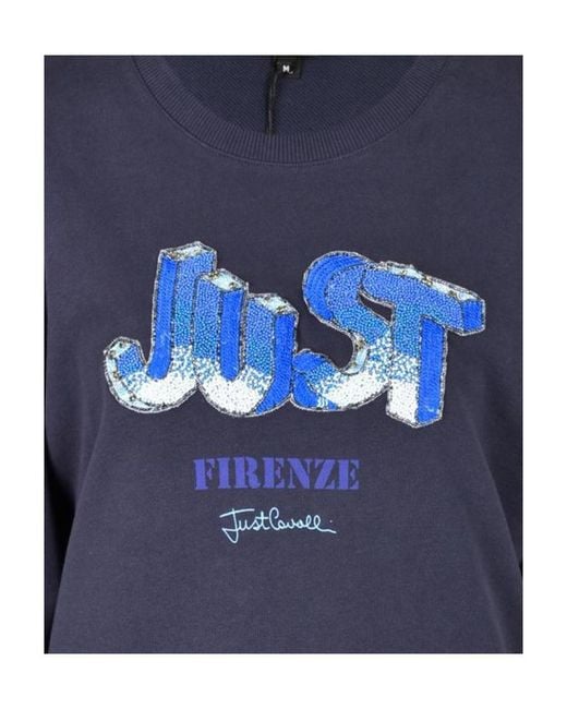 Just Cavalli Blue Sequin Letter Logo Sweater