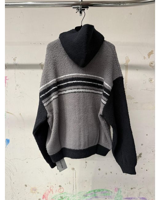 Balenciaga Gray Logo Embroidered Zip-Up Knit Jacket for men