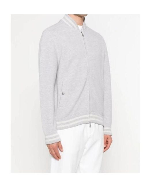 Eleventy White Stripe-Trim Wool Bomber Jacket for men