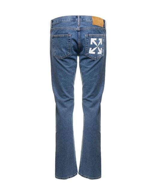 Off-White c/o Virgil Abloh Blue Logo-Print Straight-Leg Jeans for men