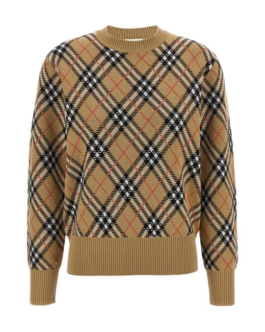 Burberry Gray Crewneck Checked Knitted Jumper