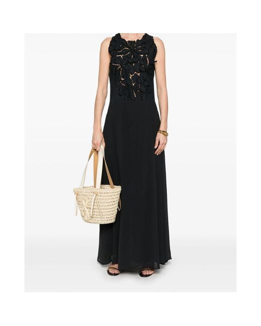 Forte_forte Black Flower Embroidery Detail Long Dress