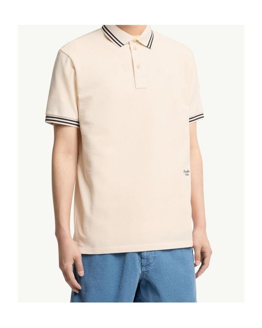 Moncler Natural Tipped Trim Logo Polo Shirt for men