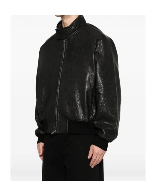 Studio Nicholson Black Leather Jacket With A Zipper for men
