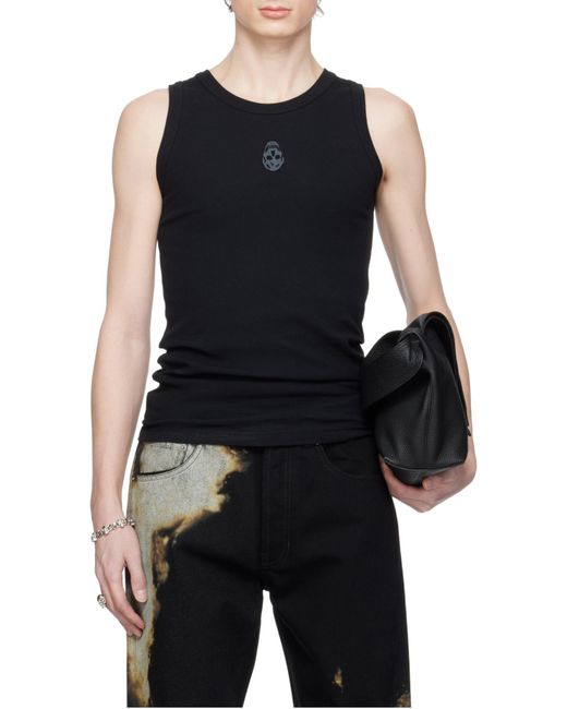 McQueen Black Skull Ribbed Tank Top for men