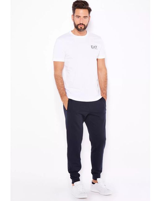 EA7 White Logo Round-Necked T-Shirt for men