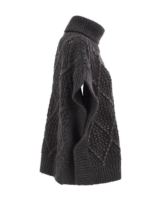 Peserico Black Hollow Shawl Sweater
