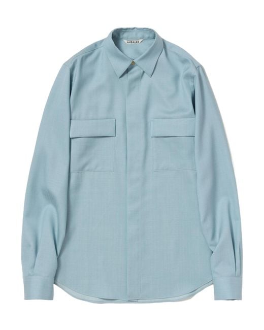 Auralee Blue Long-Sleeved Shirt