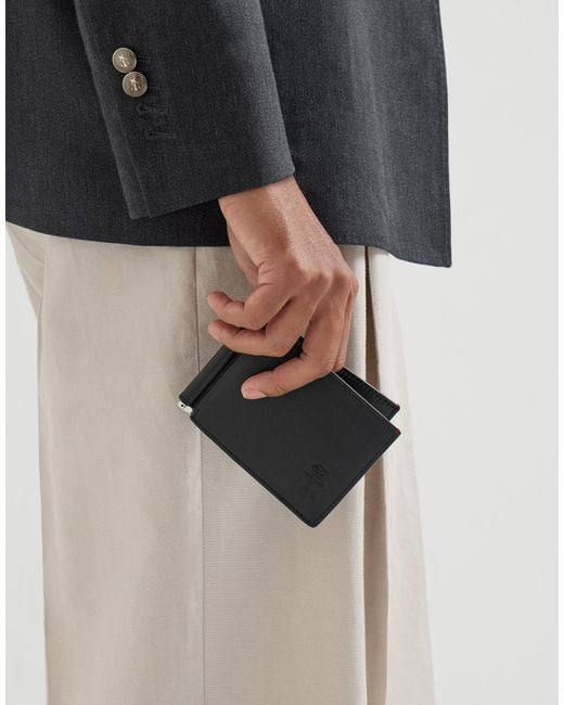 Brunello Cucinelli Black Bi-Fold Money Clip Wallet for men