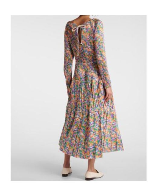 Plan C Natural Floral Pleated Midi Dress