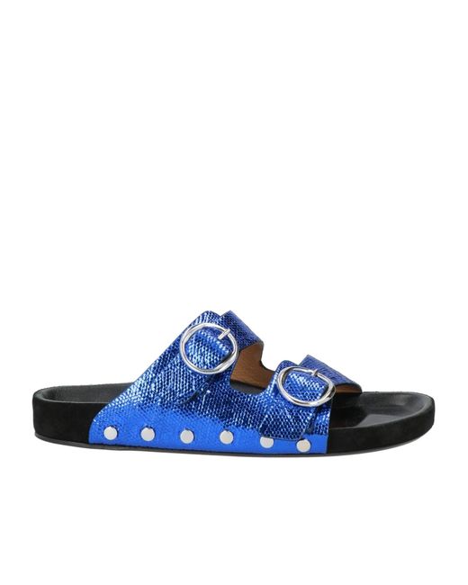 Isabel Marant Blue Metallic Stylish Snake-Print Slides