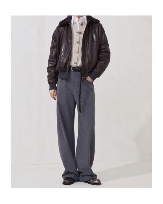 Brunello Cucinelli Blue High Waisted Straight Leg Trousers
