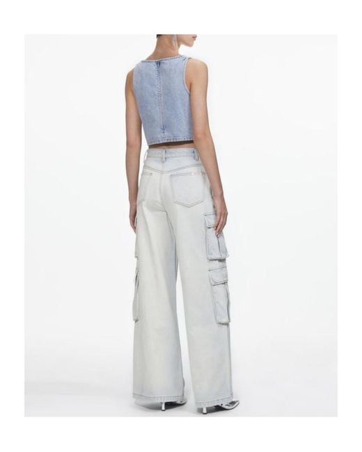 Self-Portrait Blue Rhinestone-Embellished Denim Top