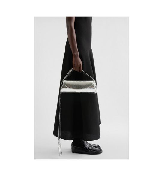Jil Sander White Cannolo Crackled Foldover Top Clutch Bag