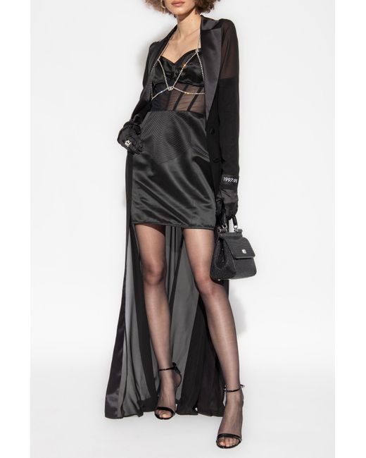 Dolce & Gabbana Black Boned Bodice Panelled Mini Satin Dress