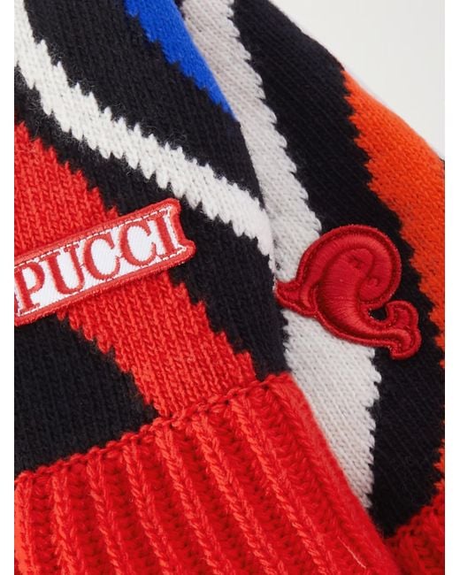 Emilio Pucci Blue Appliqué Wool Jacquard Gloves