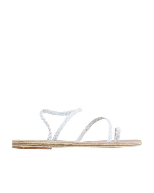 Ancient Greek Sandals White Flat Logo Sandals
