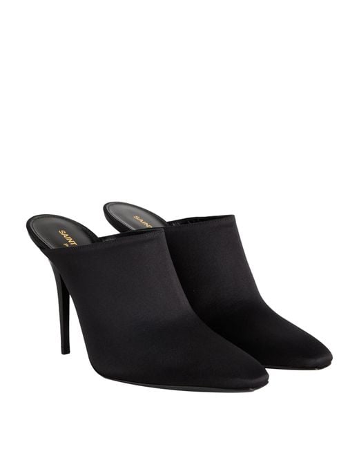 Saint Laurent Black Satin Pointed-Toe Mules