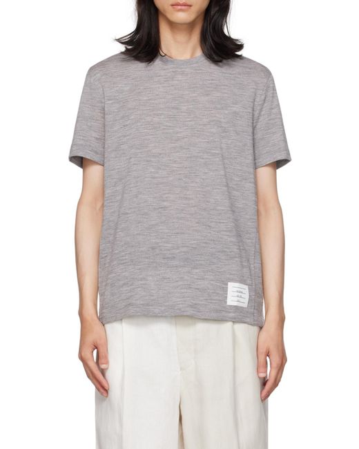 Thom Browne Gray Logo Patch Crewneck T-Shirt for men