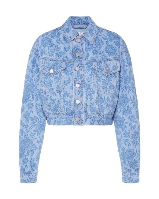 Alessandra Rich Blue Flower Printed Denim Jacket